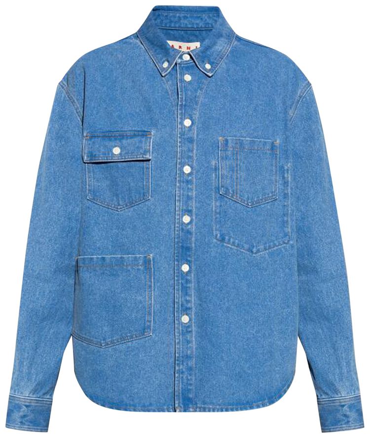 Marni Denim Overshirt With Pockets Cobalt