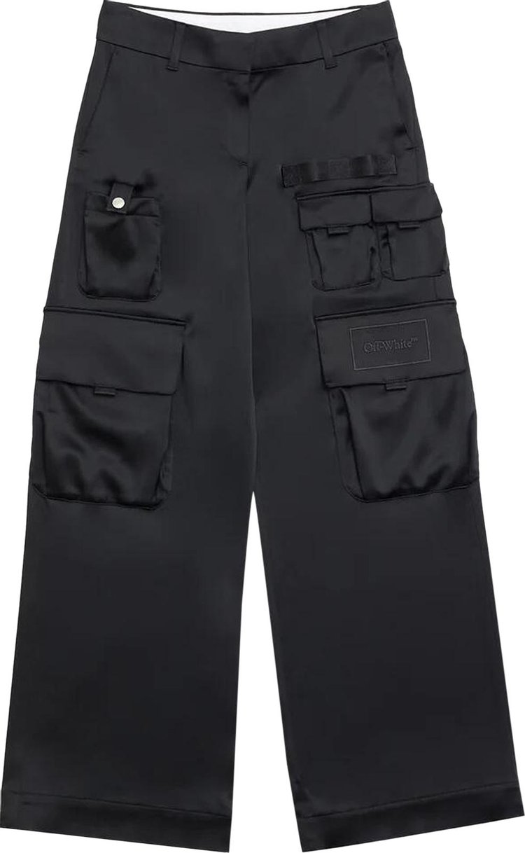 Off White Satin Toybox Cargo Pants Black