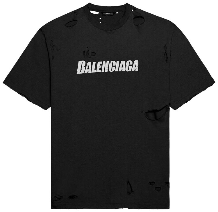 Balenciaga Caps Destroyed Flatground T Shirt Black