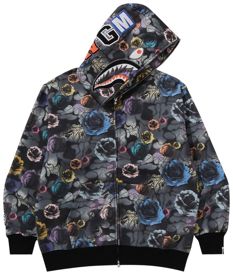 BAPE Floral Camo Shark Relaxed Fit Full Zip Hoodie Black