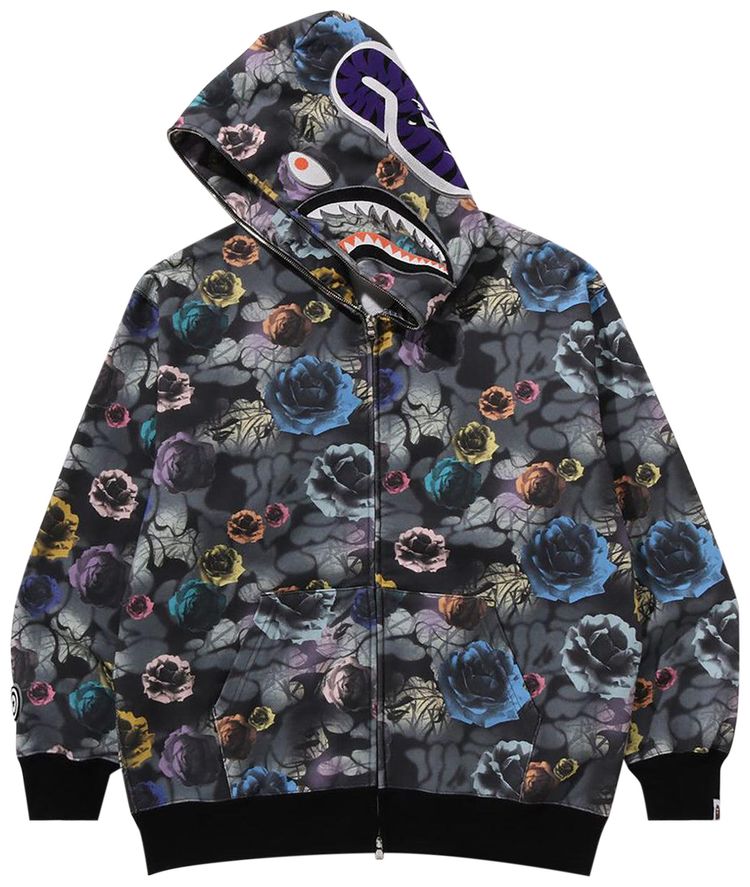 BAPE Floral Camo Shark Relaxed Fit Full Zip Hoodie Black
