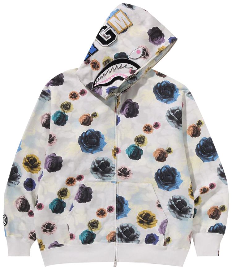 BAPE Floral Camo Shark Relaxed Fit Full Zip Hoodie Ivory