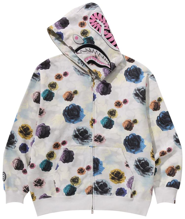 BAPE Floral Camo Shark Relaxed Fit Full Zip Hoodie Ivory