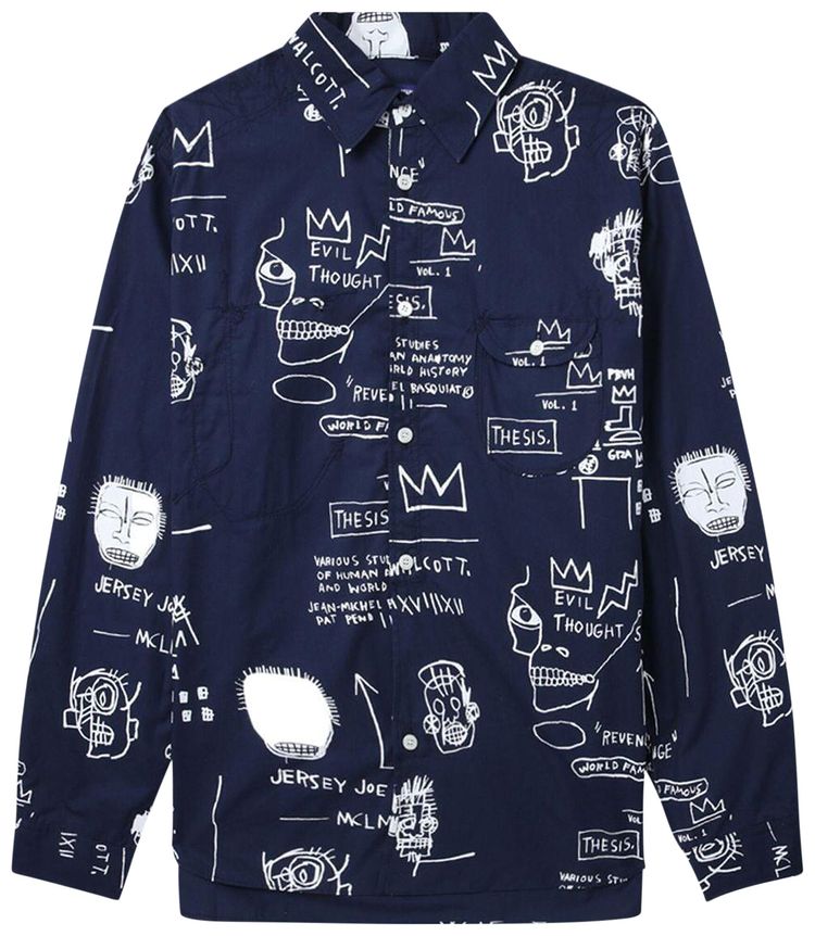 Junya Watanabe Jean Michel Basquiat Wide Fit Shirt Navy