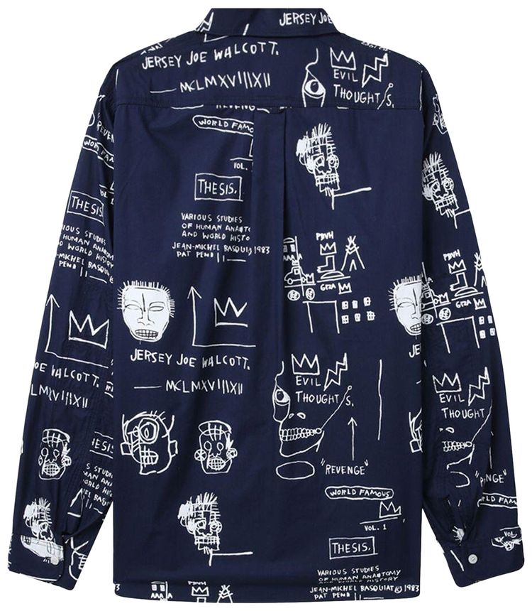 Junya Watanabe Jean Michel Basquiat Wide Fit Shirt Navy