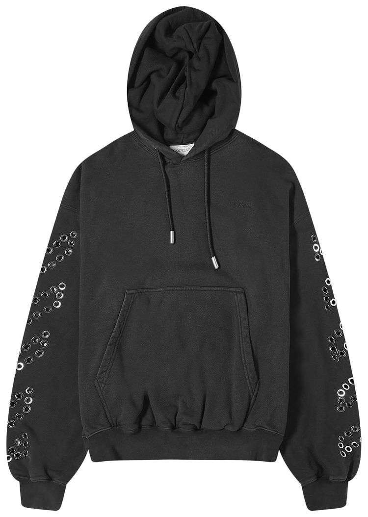 Off White Eyelet Diags Over Hoodie Black