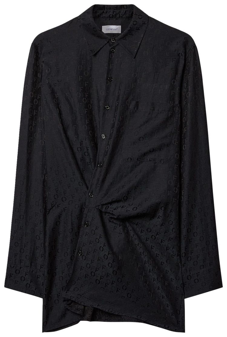 Off White Off Jacquard Twist Shirt Dress Black