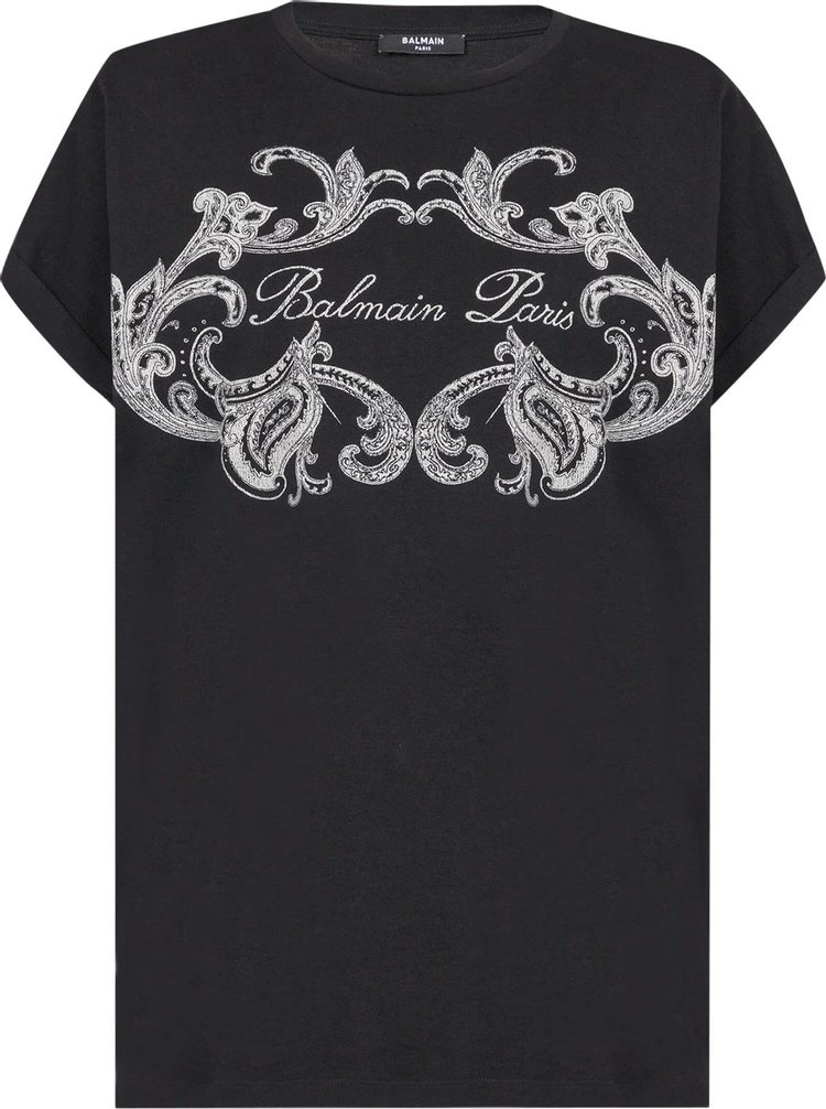 Balmain Signature Paisley T Shirt BlackIvory