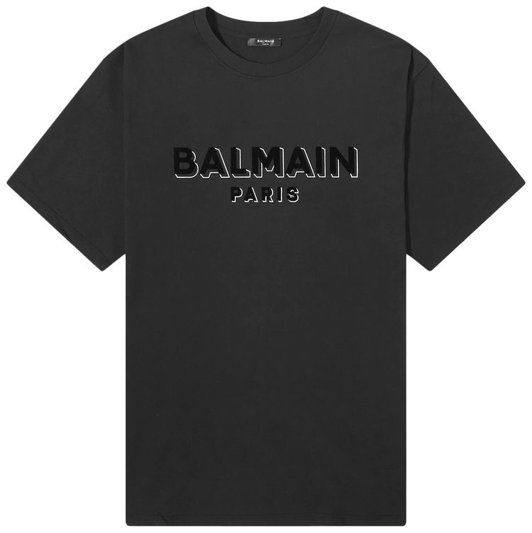 Balmain Metallic Flocked T Shirt BlackBlackSilver