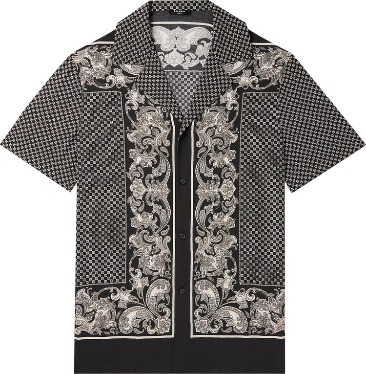 Balmain Paisley Print Bowling Shirt BlackIvory