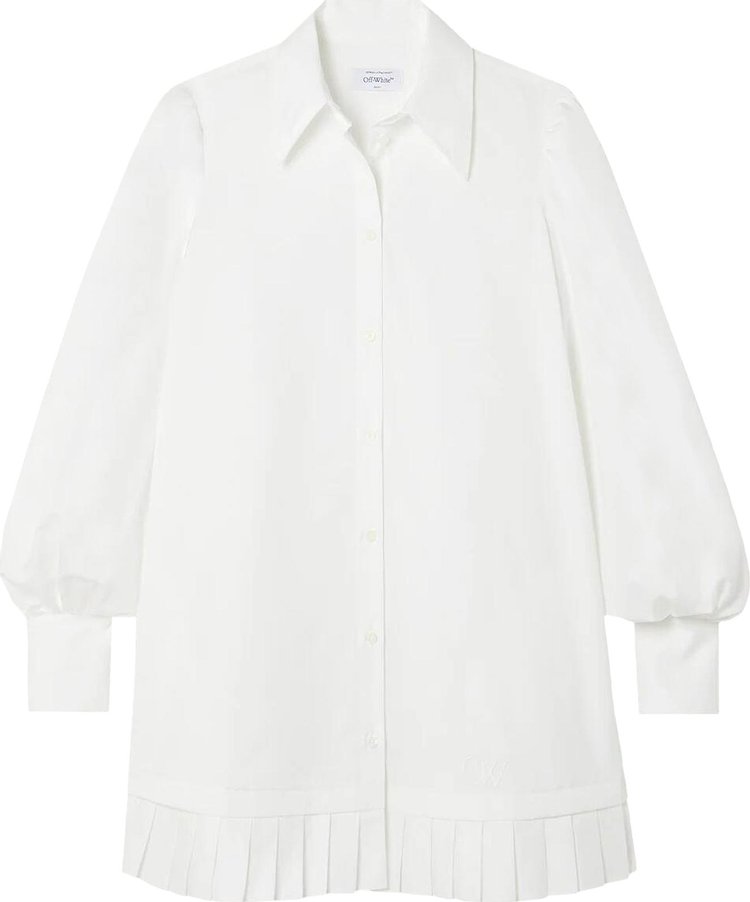 Off White Poplin Pleat Shirt Dress White