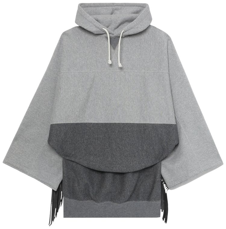 Junya Watanabe Colour Block Fringed Hoodie Grey