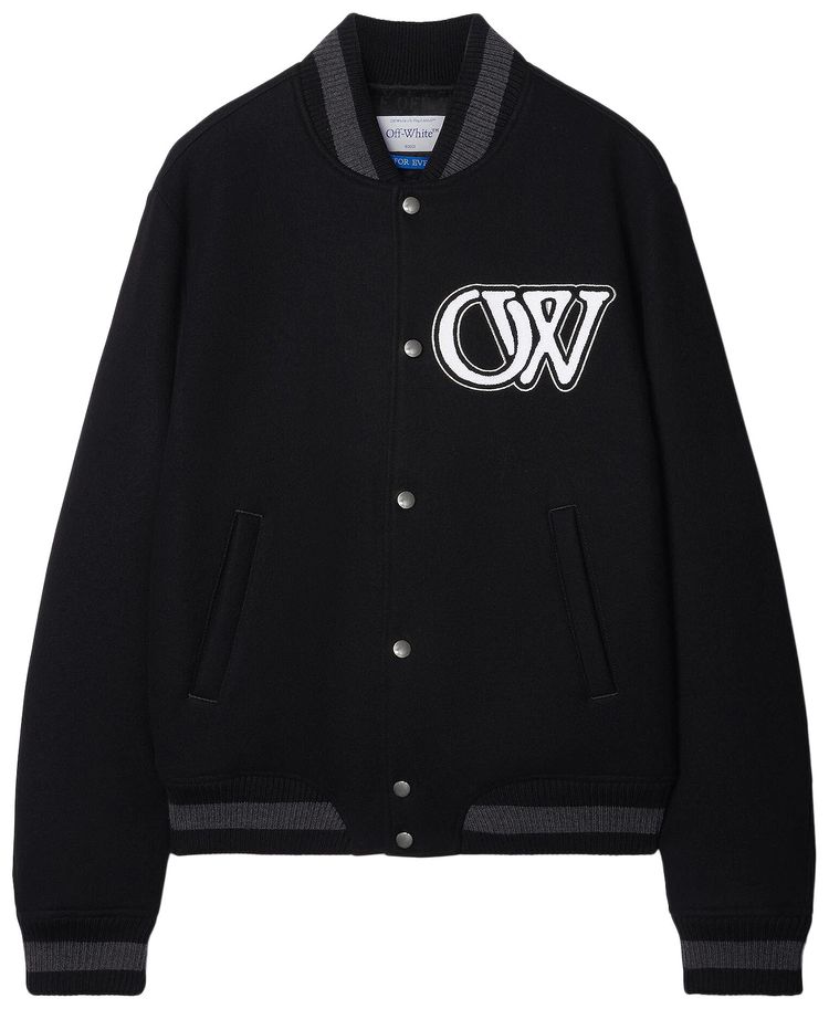 Off White Varsity Bomber Jacket BlackWhite