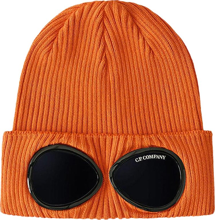 CP Company Goggles Detail Ribbed Beanie Gold Flame