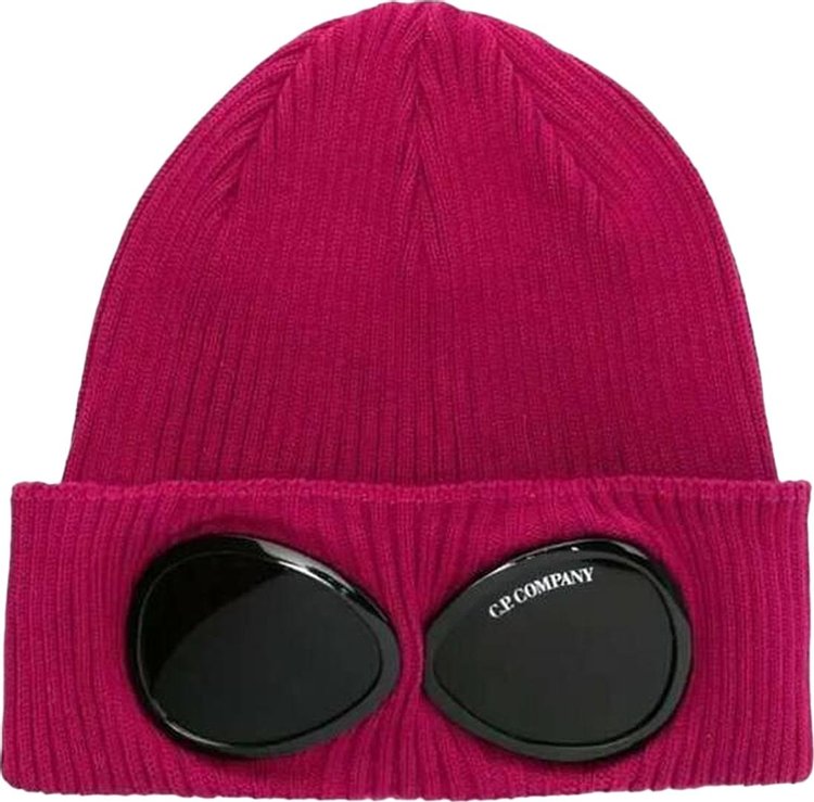 CP Company Goggles Detail Ribbed Beanie Red Bud