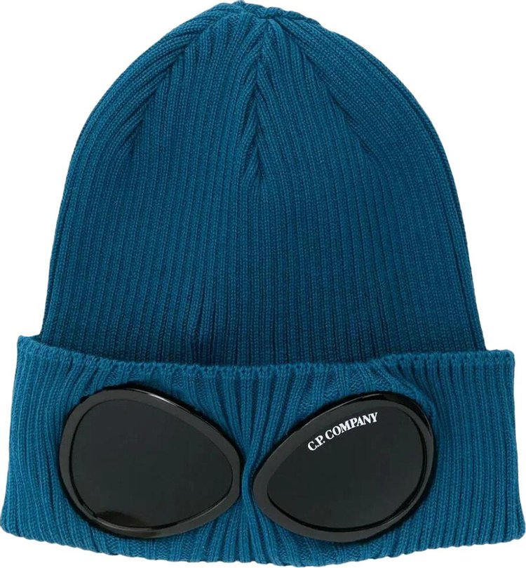 CP Company Goggles Detail Ribbed Beanie Ink Blue