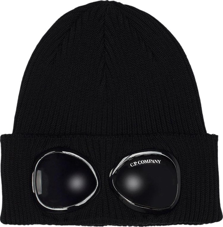 CP Company Goggles Detail Ribbed Beanie Black