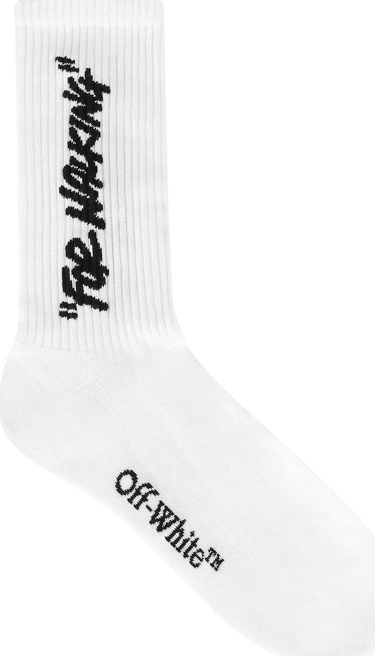 Off White Quote Mid Calf Knit Socks WhiteBlack