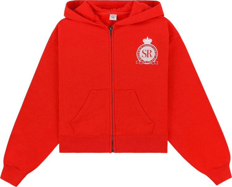 Sporty  Rich Royal Club Zipped Cropped Hoodie Bright RedWhite