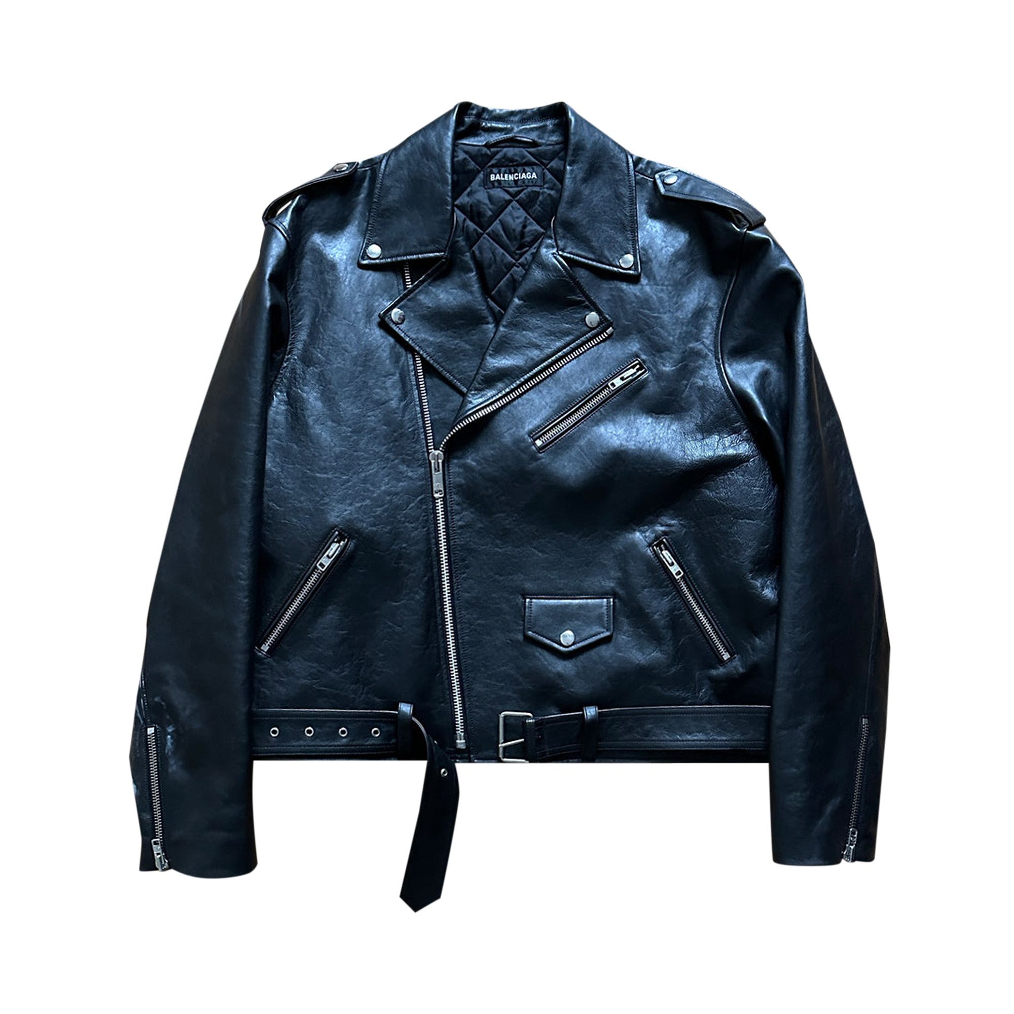 Size 2 Balenciaga Campaign Logo Biker Leather Jacket Black