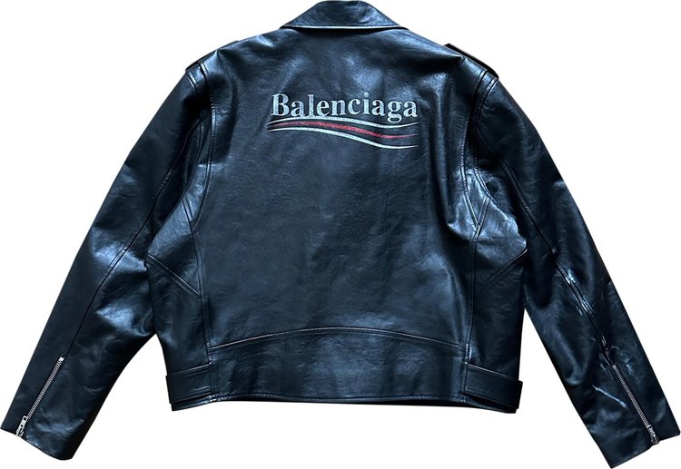 Balenciaga Campaign Logo Biker Leather Jacket Black