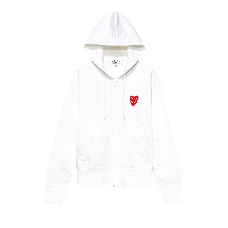 Comme des Garcons PLAY Heart Logo Zip Up Hooded Sweatshirt White