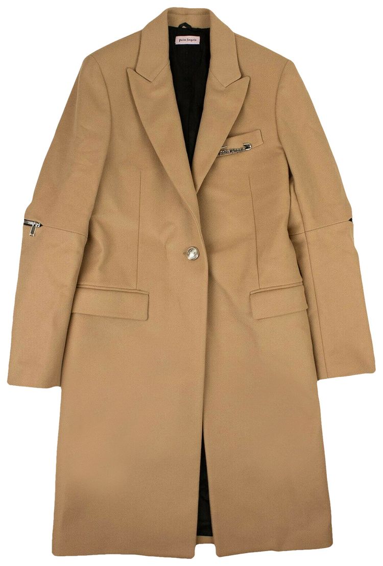 Palm Angels Wool Camel Coat Beige