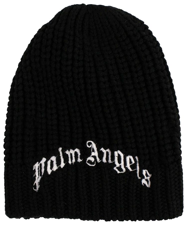 Palm Angels Wool Knit Embroidered Beanie Black