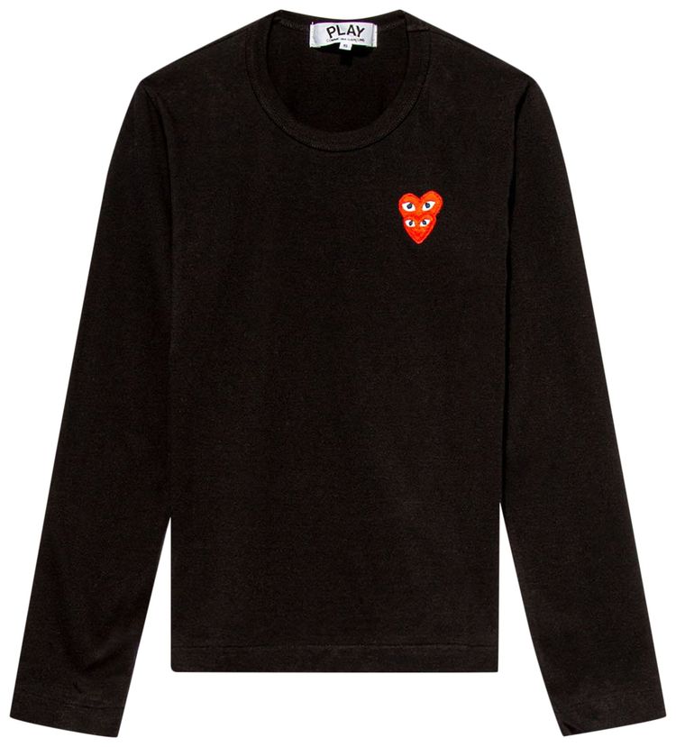 Comme des Garcons PLAY Double Heart Long Sleeve T Shirt Black