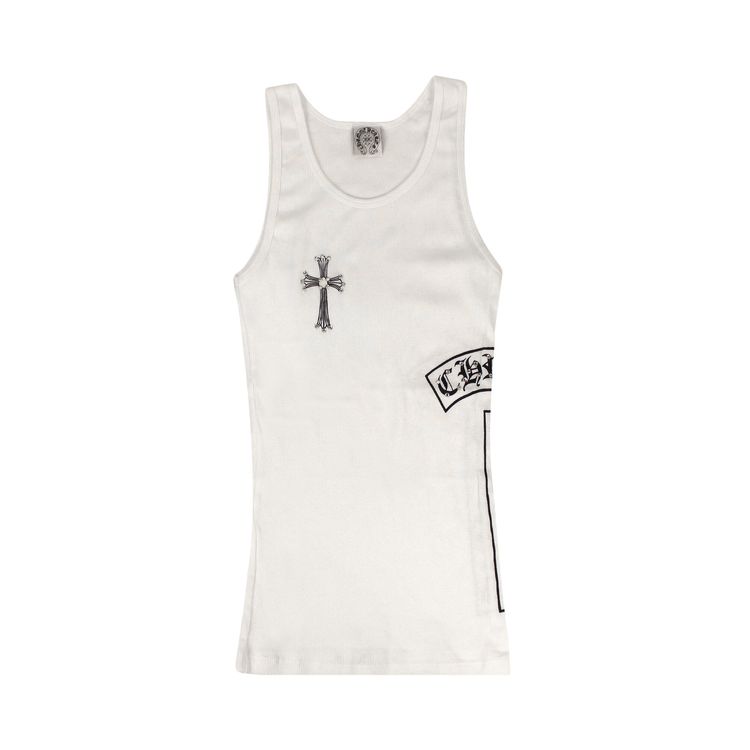 Chrome Hearts Ribbed Swarovski Crystals Side Logo Tank Top White