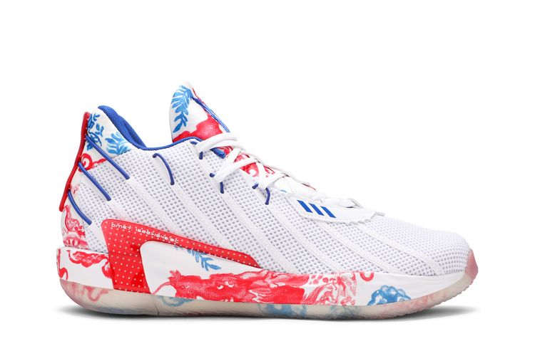 Adidas Dame 7 Fine China Multicolor Athletic Sneakers Shoes USA Men’s Size 13 Adidas Mens 8 Dame 7 Fine China White Red Blue Basketball  main image 3