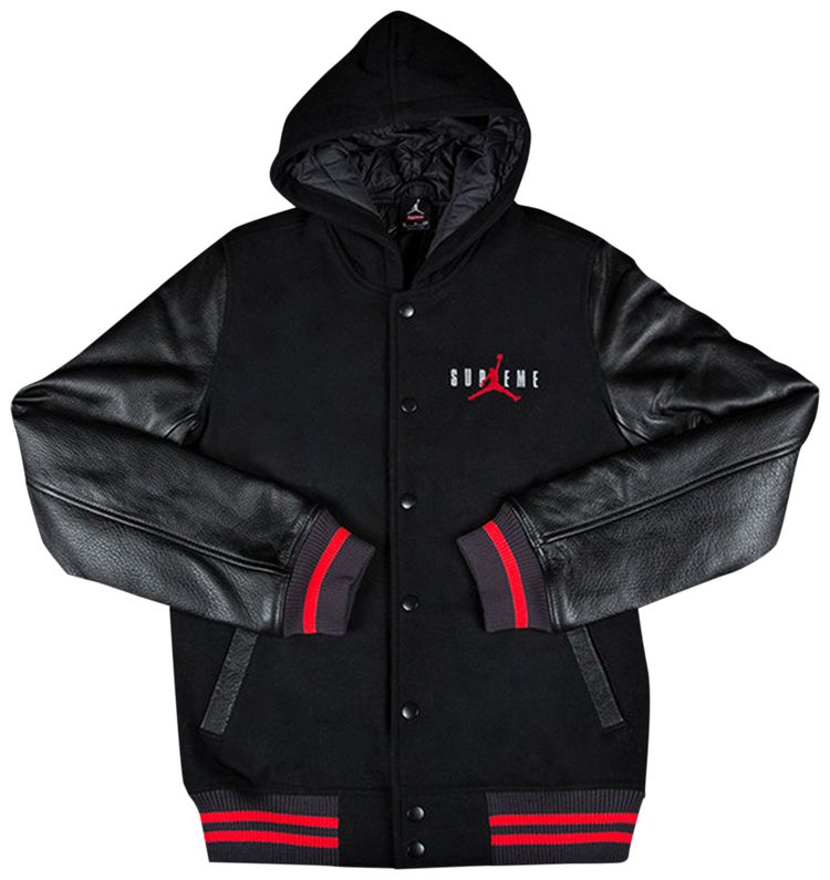 Supreme x Jordan Hooded Varsity Jacket Black