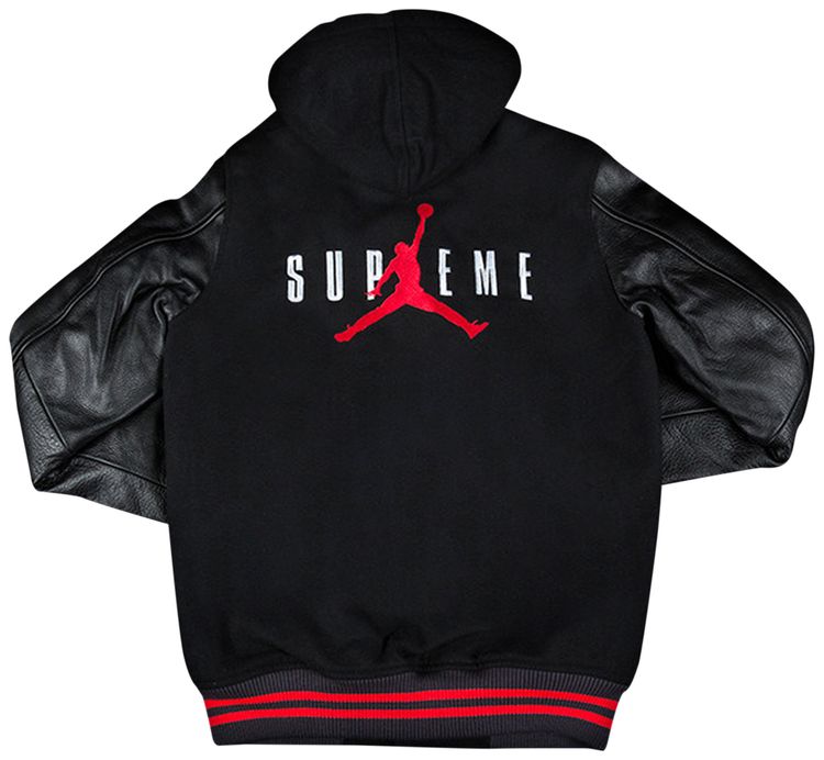 Supreme x Jordan Hooded Varsity Jacket Black