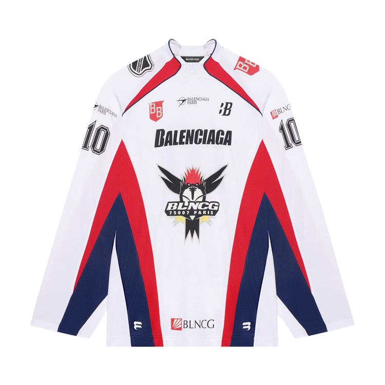 Balenciaga Long Sleeve Hockey T Shirt WhiteRedInk