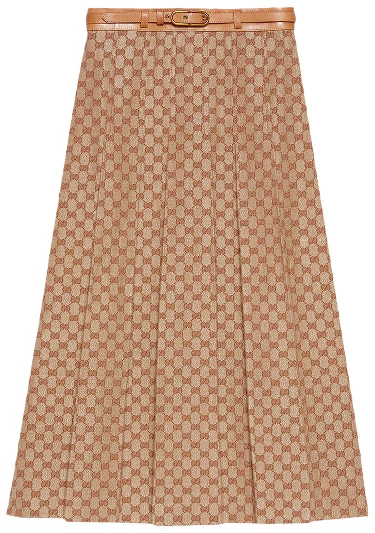 Gucci GG Linen Canvas Pleated Skirt Beige
