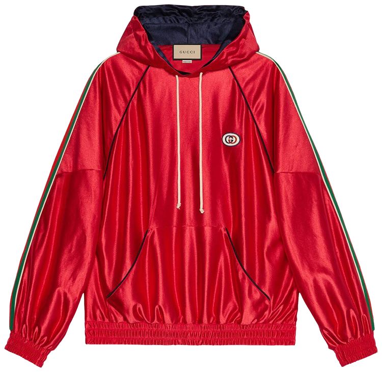 Gucci Shiny Jersey Hooded Sweatshirt With Web Red