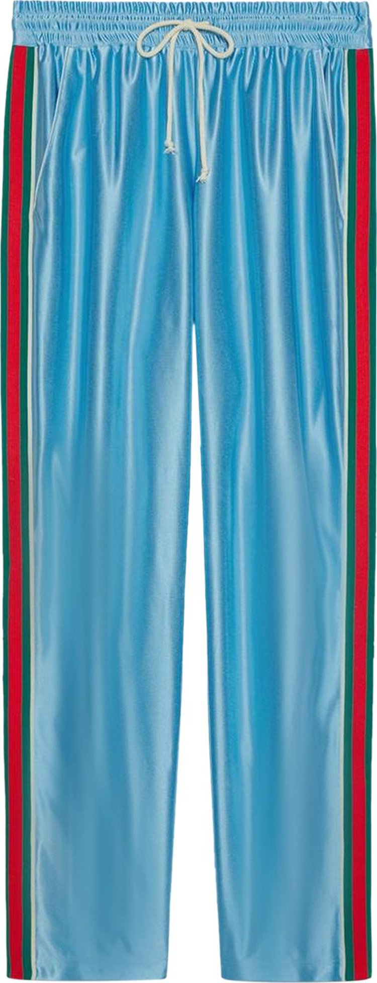 Gucci Shiny Jersey Jogging Pant With Web Azure