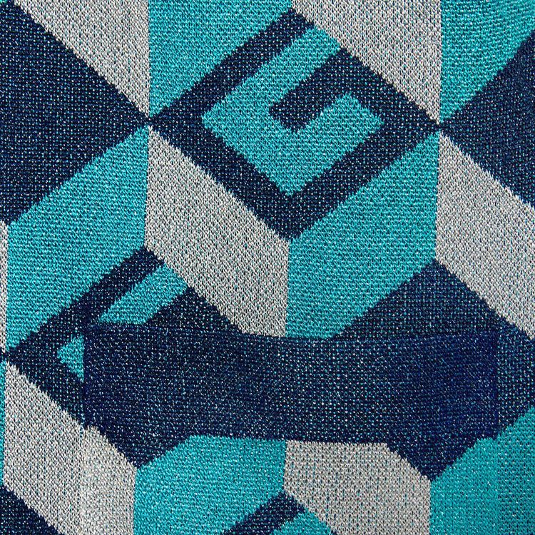 Gucci Lame Jacquard Cardigan With Geometric G Dark BlueAzureSilver