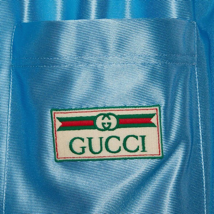 Gucci Shiny Jersey Jogging Pant With Web Azure