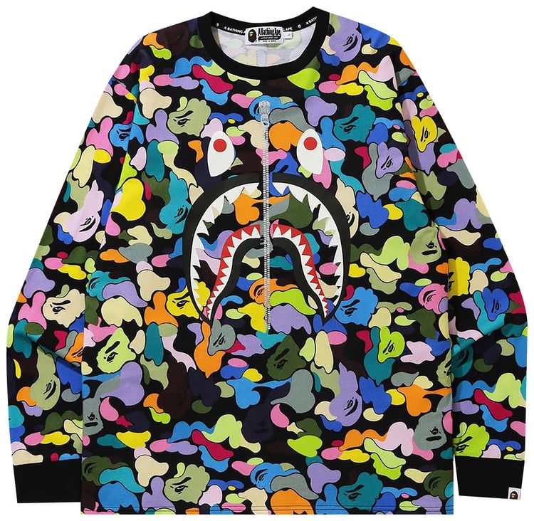 BAPE Multi Camo Shark Long Sleeve Tee Black