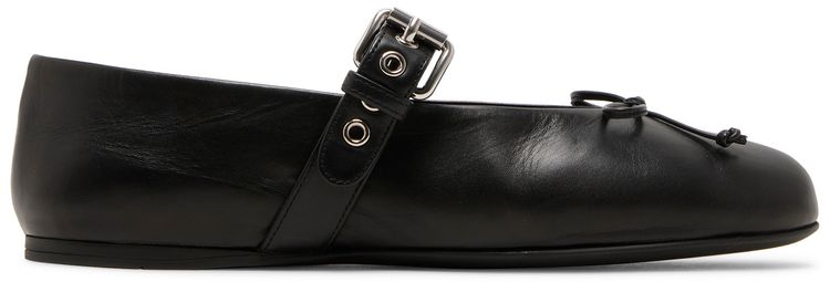 Miu Miu Wmns Leather Buckled Ballerinas Black