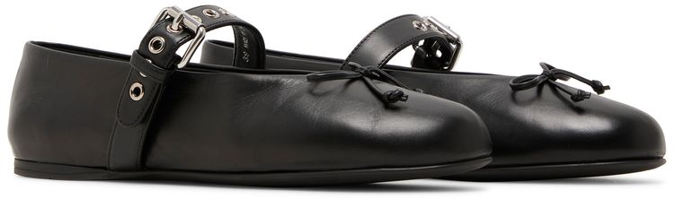 Miu Miu Wmns Leather Buckled Ballerinas Black
