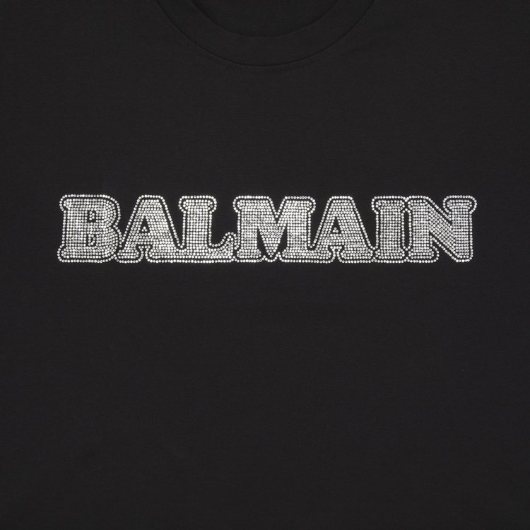 Balmain Cropped Rhinestone T Shirt BlackCrystal