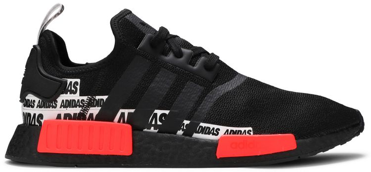 Adidas NMD R1 Wordmark Heel Stripe   Black Solar Red