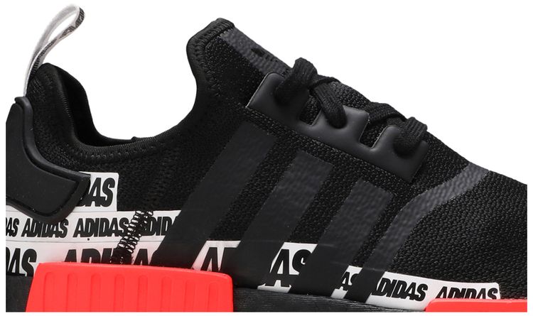 Adidas NMD R1 Wordmark Heel Stripe   Black Solar Red