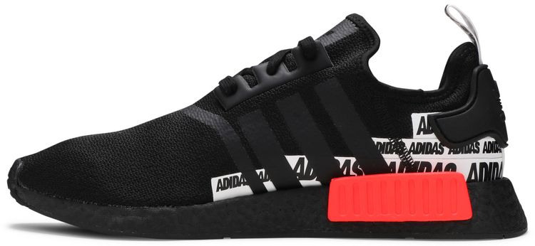 Adidas NMD R1 Wordmark Heel Stripe   Black Solar Red