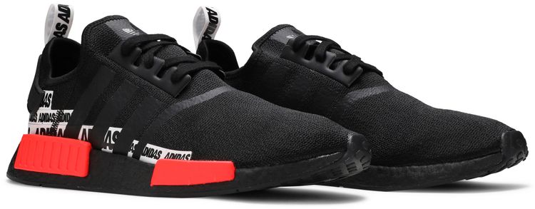 Adidas NMD R1 Wordmark Heel Stripe   Black Solar Red