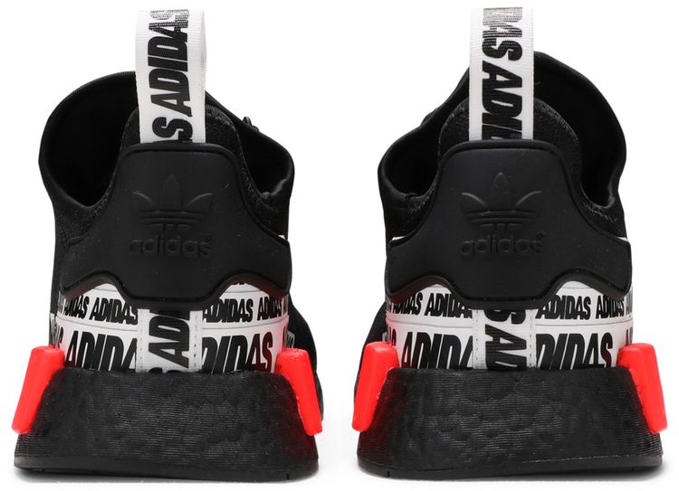 Adidas NMD R1 Wordmark Heel Stripe   Black Solar Red
