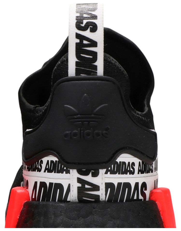 Adidas NMD R1 Wordmark Heel Stripe   Black Solar Red