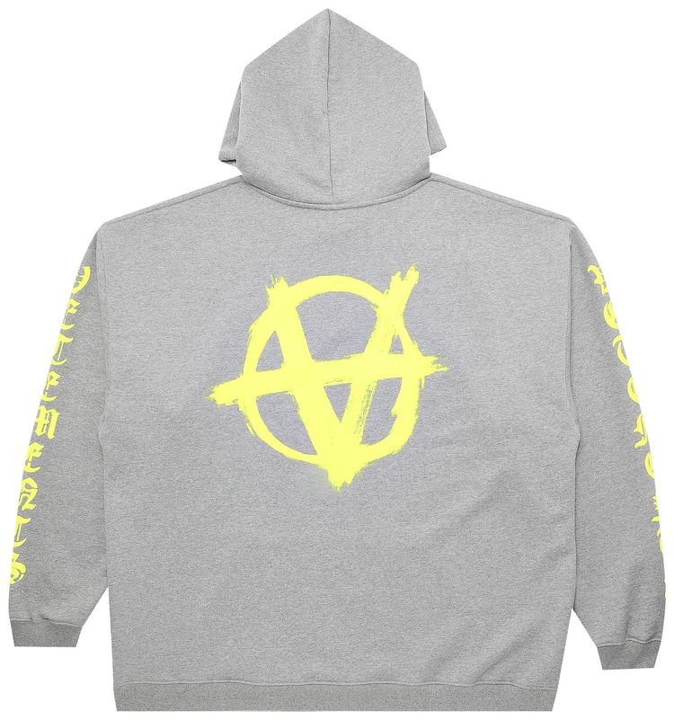 Vetements Double Anarchy Logo Hoodie Grey MelangeNeon Yellow